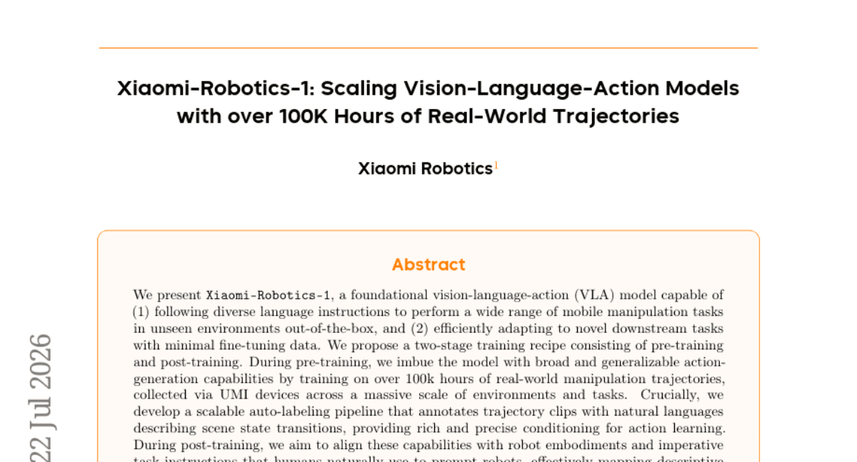 Xiaomi-Robotics-1が示すPhysical AIの次段階──10万時間超の実ロボット軌跡でVLAを訓練