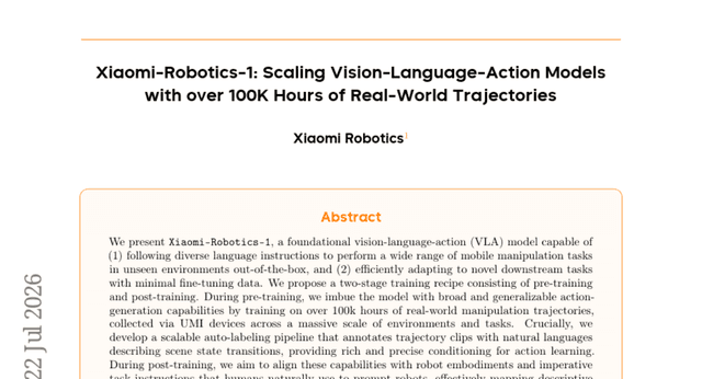 Xiaomi-Robotics-1が示すPhysical AIの次段階──10万時間超の実ロボット軌跡でVLAを訓練